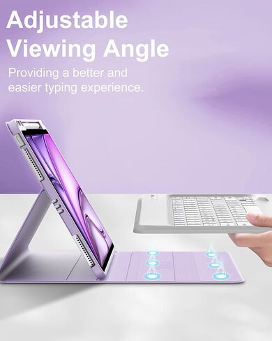 Keyboard Case for iPad Air 13 inch (M3 2025 / M2 2024), Magnetic Detachable Slim Wireless Keyboard, Precise Cutouts Folio Cover Case with Pencil Holder, Adjustable Angles, Auto Sleep/Wake,Light Purple in Kuwait