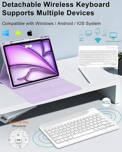 Keyboard Case for iPad Air 13 inch (M3 2025 / M2 2024), Magnetic Detachable Slim Wireless Keyboard, Precise Cutouts Folio Cover Case with Pencil Holder, Adjustable Angles, Auto Sleep/Wake,Light Purple in Kuwait
