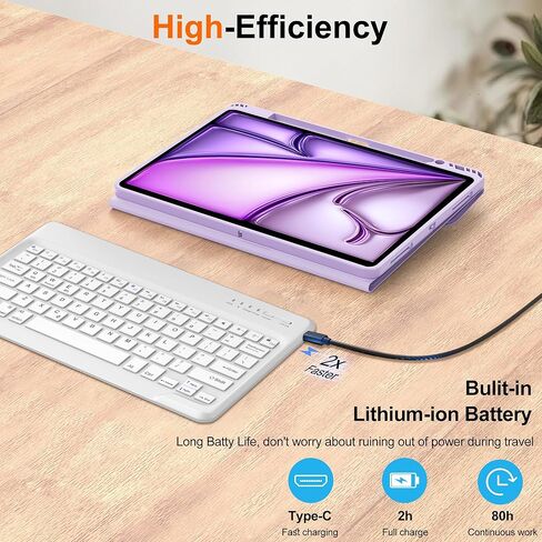 Keyboard Case for iPad Air 13 inch (M3 2025 / M2 2024), Magnetic Detachable Slim Wireless Keyboard, Precise Cutouts Folio Cover Case with Pencil Holder, Adjustable Angles, Auto Sleep/Wake,Light Purple in Kuwait