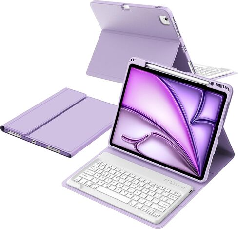 Keyboard Case for iPad Air 13 inch (M3 2025 / M2 2024), Magnetic Detachable Slim Wireless Keyboard, Precise Cutouts Folio Cover Case with Pencil Holder, Adjustable Angles, Auto Sleep/Wake,Light Purple in Kuwait