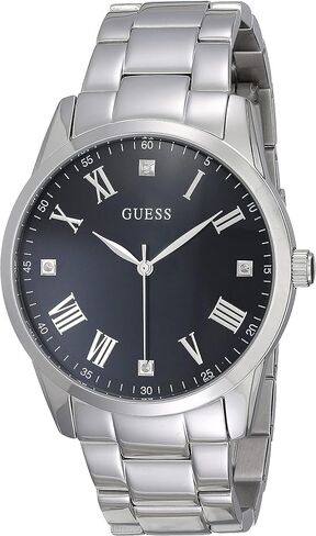 GUESS Gold-Tone Stainless Steel Bracelet Watch with Black Genuine Diamond Dial + Gold-Tone Roman Numerals. Color: Rose Gold-Tone (Model U1194G3) in Saudi Arabia