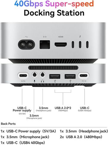 ORICO MiniLink 40Gbps Mac mini M4 Aluminum Dock & Stand with M.2 NVMe SSD Enclosure Up to 8TB(SSD NOT Included, 3000MB/s), USB4 Hub, 2X USB-A(480Mbps), Audio I/O, Compatible with Mac mini M4 Pro (M45P in Saudi Arabia
