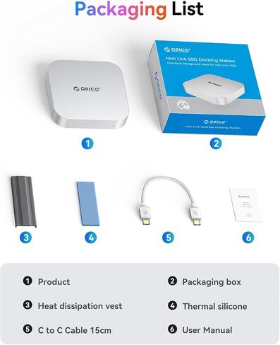 ORICO MiniLink 40Gbps Mac mini M4 Aluminum Dock & Stand with M.2 NVMe SSD Enclosure Up to 8TB(SSD NOT Included, 3000MB/s), USB4 Hub, 2X USB-A(480Mbps), Audio I/O, Compatible with Mac mini M4 Pro (M45P in Saudi Arabia