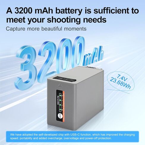 1-Pack NP-FV100 3200mAh Battery with Type-C Direct Charging Port fit for Sony HDR-PJ320,HDR-PJ330,HDR-PJ340,HDR-PJ340E,HDR-PJ350,HDR-PJ380,HDR-PJ390,HDR-PJ420 Camera in Kuwait