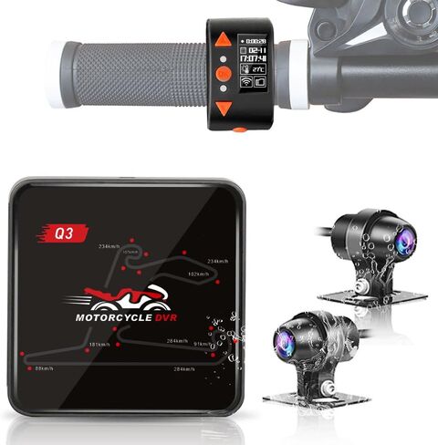 VSYSTO WiFi دراجة نارية داش كام، HD 1080P كامل الجسم مقاوم للماء رؤية ليلية SONY307 كاميرا أمامية وخلفية، نظام تحديد المواقع العالمي، تسجيل حلقة سلس، مستشعر G (أسود-Q6L) in Kuwait