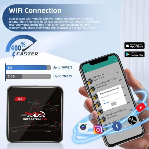 VSYSTO WiFi دراجة نارية داش كام، HD 1080P كامل الجسم مقاوم للماء رؤية ليلية SONY307 كاميرا أمامية وخلفية، نظام تحديد المواقع العالمي، تسجيل حلقة سلس، مستشعر G (أسود-Q6L) in Kuwait