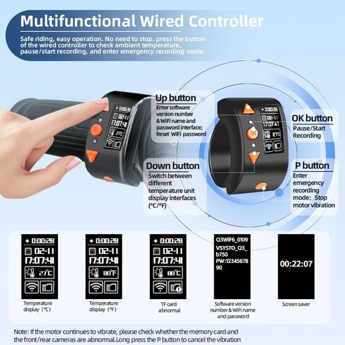 VSYSTO WiFi دراجة نارية داش كام، HD 1080P كامل الجسم مقاوم للماء رؤية ليلية SONY307 كاميرا أمامية وخلفية، نظام تحديد المواقع العالمي، تسجيل حلقة سلس، مستشعر G (أسود-Q6L) in Kuwait