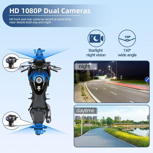 VSYSTO WiFi دراجة نارية داش كام، HD 1080P كامل الجسم مقاوم للماء رؤية ليلية SONY307 كاميرا أمامية وخلفية، نظام تحديد المواقع العالمي، تسجيل حلقة سلس، مستشعر G (أسود-Q6L) in Kuwait