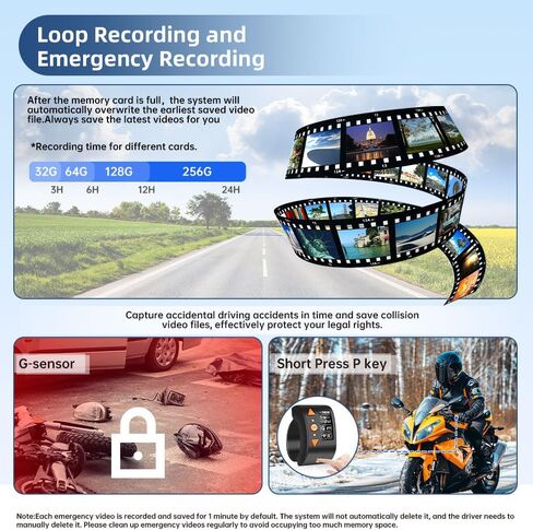 VSYSTO WiFi دراجة نارية داش كام، HD 1080P كامل الجسم مقاوم للماء رؤية ليلية SONY307 كاميرا أمامية وخلفية، نظام تحديد المواقع العالمي، تسجيل حلقة سلس، مستشعر G (أسود-Q6L) in Kuwait