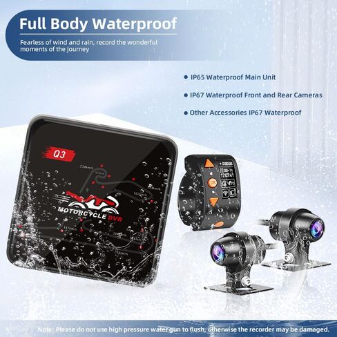 VSYSTO WiFi دراجة نارية داش كام، HD 1080P كامل الجسم مقاوم للماء رؤية ليلية SONY307 كاميرا أمامية وخلفية، نظام تحديد المواقع العالمي، تسجيل حلقة سلس، مستشعر G (أسود-Q6L) in Kuwait