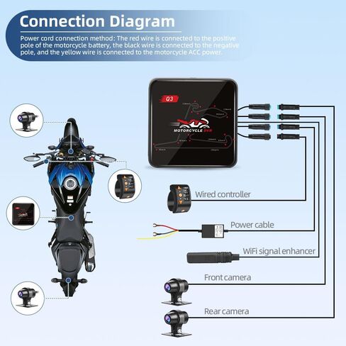 VSYSTO WiFi دراجة نارية داش كام، HD 1080P كامل الجسم مقاوم للماء رؤية ليلية SONY307 كاميرا أمامية وخلفية، نظام تحديد المواقع العالمي، تسجيل حلقة سلس، مستشعر G (أسود-Q6L) in Kuwait