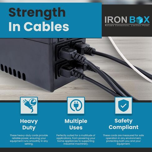 Ironbox Electric أسود IEC C20 إلى 2x C13 y سلك الخائن - 3 قدم (1 قدم الساق) - 15A/250V - 14/3 AWG - تقسيم منفذ الطاقة في UL - كابل تمديد الطاقة الثقيل للمراقبة ، الكمبيوتر والمزيد (4 أقدام) in Saudi Arabia