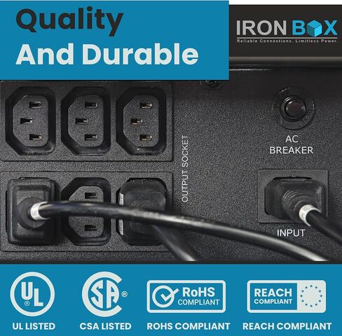 Ironbox Electric أسود IEC C20 إلى 2x C13 y سلك الخائن - 3 قدم (1 قدم الساق) - 15A/250V - 14/3 AWG - تقسيم منفذ الطاقة في UL - كابل تمديد الطاقة الثقيل للمراقبة ، الكمبيوتر والمزيد (4 أقدام) in Saudi Arabia