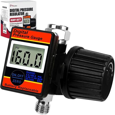 LE LEMATEC Air Pressure Regulator with Lock for Air Slip Prevention; Up to 160 PSI HVLP Air Compressor Regulator with Digital Gauge; Rugged Heavy Duty Inline Air Compressor Pressure Regulator - DAR03B in Saudi Arabia