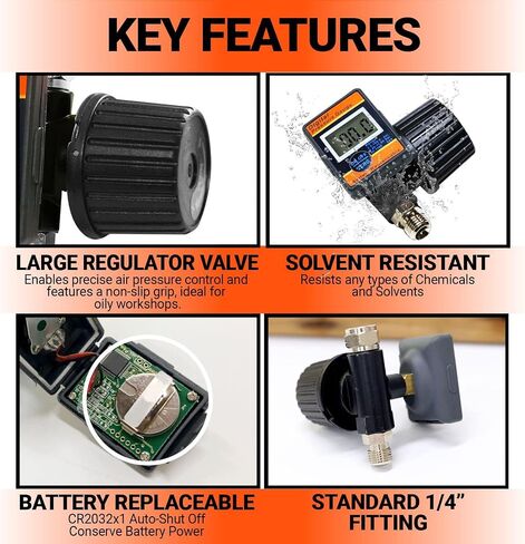 LE LEMATEC Air Pressure Regulator with Lock for Air Slip Prevention; Up to 160 PSI HVLP Air Compressor Regulator with Digital Gauge; Rugged Heavy Duty Inline Air Compressor Pressure Regulator - DAR03B in Saudi Arabia