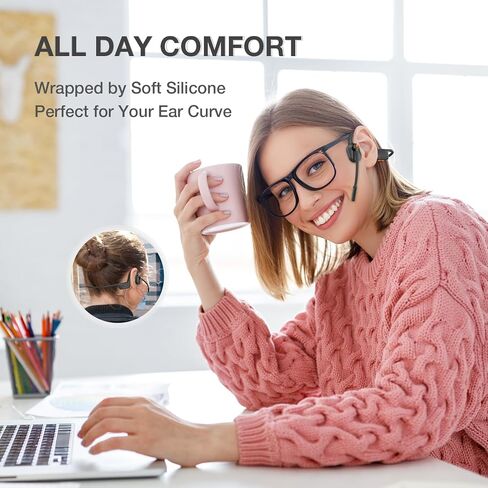 Blue Air Open Ear Headphones with Mic, Dual Connect Bluetooth Headset with Noise Cancelling & Mute & Dongle, Powerful Sound, Secure, Wireless, Comfortable Fit for Workouts Work Calls Meetings in Saudi Arabia