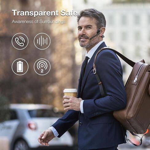 Blue Air Open Ear Headphones with Mic, Dual Connect Bluetooth Headset with Noise Cancelling & Mute & Dongle, Powerful Sound, Secure, Wireless, Comfortable Fit for Workouts Work Calls Meetings in Saudi Arabia