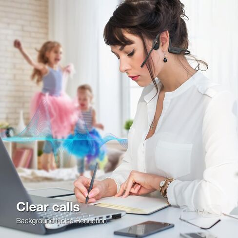 Blue Air Open Ear Headphones with Mic, Dual Connect Bluetooth Headset with Noise Cancelling & Mute & Dongle, Powerful Sound, Secure, Wireless, Comfortable Fit for Workouts Work Calls Meetings in Saudi Arabia