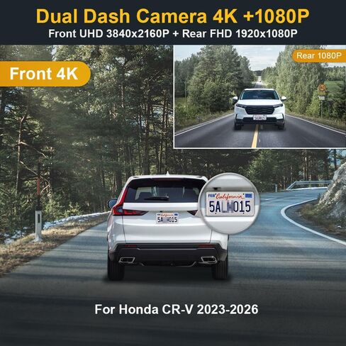 Fitcamx Front 4K+Rear 1080P Dash Cam Adapts for Honda CR-V 2023-2026 & Hybrid (Black), OEM Factory Look, 2 Way HD Video, Built-in WiFi & APP, Loop Recording, G-Sensor, Easy to Set, 128GB Card in Saudi Arabia