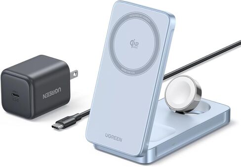 UGREEN 25W 3-in-1 Foldable Magflow Wireless Charger, Qi2 Magsafe Travel Charger for iPhone 16/15/14/13/12 AirPods and Apple Watch, Ultra-Compact Pocket-Size Charging Pad in Saudi Arabia