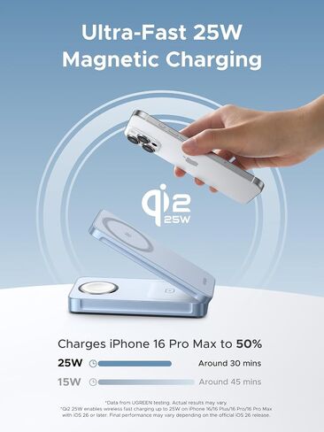 UGREEN 25W 3-in-1 Foldable Magflow Wireless Charger, Qi2 Magsafe Travel Charger for iPhone 16/15/14/13/12 AirPods and Apple Watch, Ultra-Compact Pocket-Size Charging Pad in Saudi Arabia