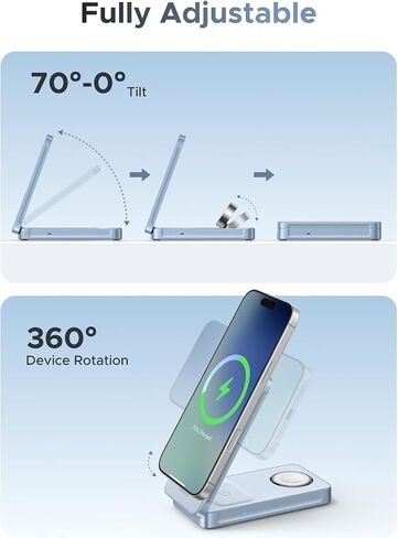 UGREEN 25W 3-in-1 Foldable Magflow Wireless Charger, Qi2 Magsafe Travel Charger for iPhone 16/15/14/13/12 AirPods and Apple Watch, Ultra-Compact Pocket-Size Charging Pad in Saudi Arabia