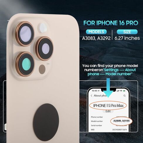 Agcut for iPhone 16Pro Back Glass استبدال iPhone 16 Pro الخلفية الخلفية المقاومة للماء وعدسة الكاميرا+مجموعة أدوات إصلاح احترافية (Desert Titanium) in Kuwait