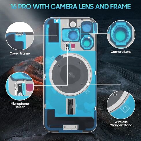 Agcut for iPhone 16Pro Back Glass استبدال iPhone 16 Pro الخلفية الخلفية المقاومة للماء وعدسة الكاميرا+مجموعة أدوات إصلاح احترافية (Desert Titanium) in Kuwait