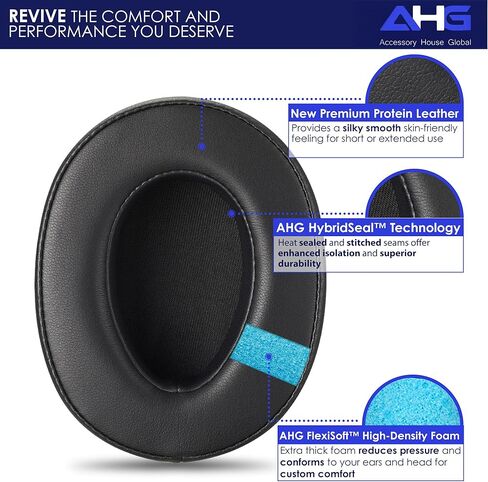 وسائد أذن بديلة ممتازة WH-H900N/وسائد أذن MDR-100ABN متوافقة مع سماعات الرأس Sony WH-900N وSony MDR-100ABN (أسود). جلد بروتين ممتاز | رغوة عالية الكثافة | راحة كبيرة in Kuwait