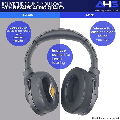 وسائد أذن بديلة ممتازة WH-H900N/وسائد أذن MDR-100ABN متوافقة مع سماعات الرأس Sony WH-900N وSony MDR-100ABN (أسود). جلد بروتين ممتاز | رغوة عالية الكثافة | راحة كبيرة in Kuwait
