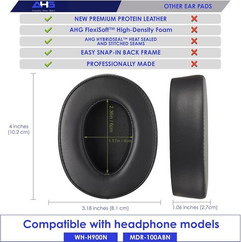 وسائد أذن بديلة ممتازة WH-H900N/وسائد أذن MDR-100ABN متوافقة مع سماعات الرأس Sony WH-900N وSony MDR-100ABN (أسود). جلد بروتين ممتاز | رغوة عالية الكثافة | راحة كبيرة in Kuwait