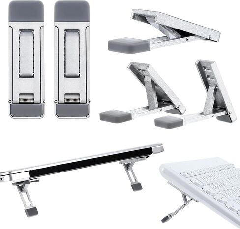 Mini Portable Laptop Stand for Desk ، Riser لوحة مفاتيح محمولة ثلاثة زاوية الإمالة قابلة للطي غير مرئية قابلة للطي غير مرئية نسخ الكمبيوتر ذاتيا لائحة أقدام لمعظم لوحات المفاتيح (أسود ، 2) in Kuwait