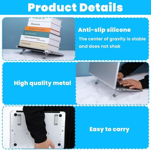 Mini Portable Laptop Stand for Desk ، Riser لوحة مفاتيح محمولة ثلاثة زاوية الإمالة قابلة للطي غير مرئية قابلة للطي غير مرئية نسخ الكمبيوتر ذاتيا لائحة أقدام لمعظم لوحات المفاتيح (أسود ، 2) in Kuwait