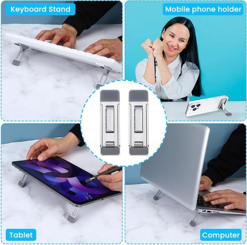 Mini Portable Laptop Stand for Desk ، Riser لوحة مفاتيح محمولة ثلاثة زاوية الإمالة قابلة للطي غير مرئية قابلة للطي غير مرئية نسخ الكمبيوتر ذاتيا لائحة أقدام لمعظم لوحات المفاتيح (أسود ، 2) in Kuwait