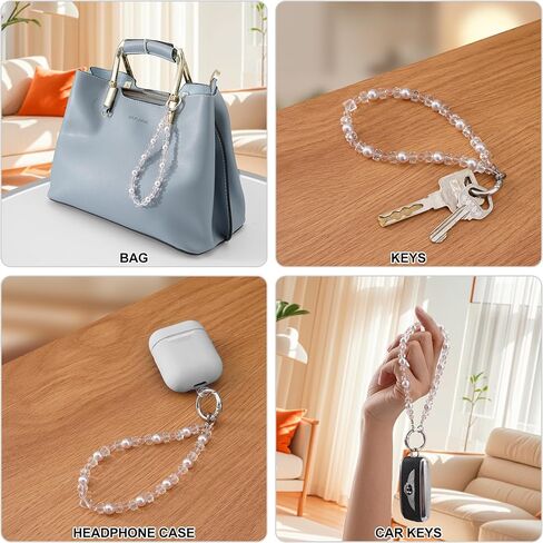 Phone Charm for Women, Anti-Theft Wrist Strap, Artificial Pearls and Crystals Detachable Cell Phone Lanyard with Metal Buckle for Most Mobile Phones in Saudi Arabia