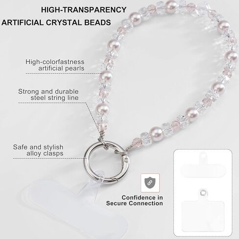 Phone Charm for Women, Anti-Theft Wrist Strap, Artificial Pearls and Crystals Detachable Cell Phone Lanyard with Metal Buckle for Most Mobile Phones in Saudi Arabia