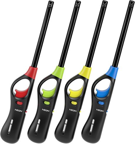 NEON Lighter, Refillable Butane Candle Lighter, 24 Pack Multi-Purpose Reusable Lighters with Long Metal Wand and Adjustable Soft Flame for BBQ, Grill, Stove, Camping, Hiking, Fireplaces, Kitchen in Kuwait