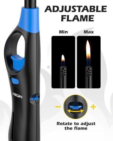 NEON Lighter, Refillable Butane Candle Lighter, 24 Pack Multi-Purpose Reusable Lighters with Long Metal Wand and Adjustable Soft Flame for BBQ, Grill, Stove, Camping, Hiking, Fireplaces, Kitchen in Kuwait