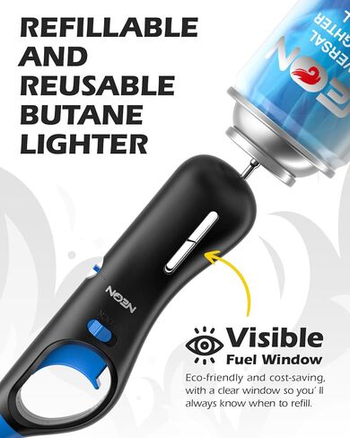 NEON Lighter, Refillable Butane Candle Lighter, 24 Pack Multi-Purpose Reusable Lighters with Long Metal Wand and Adjustable Soft Flame for BBQ, Grill, Stove, Camping, Hiking, Fireplaces, Kitchen in Kuwait