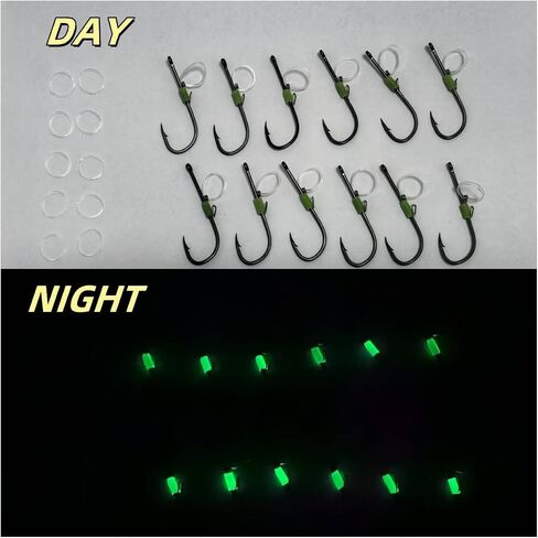 السنانير الروبيان الحية الفلورسنت: Teflon Hooks Rustproof لجميع المياه. حماية الطعم المباشر + أهداف حلقة المطاط الاحتياطية مجموعات ، snappers ، سمك السلور ، باس. خطافات شائكة قوية (3 أحجام). in Kuwait