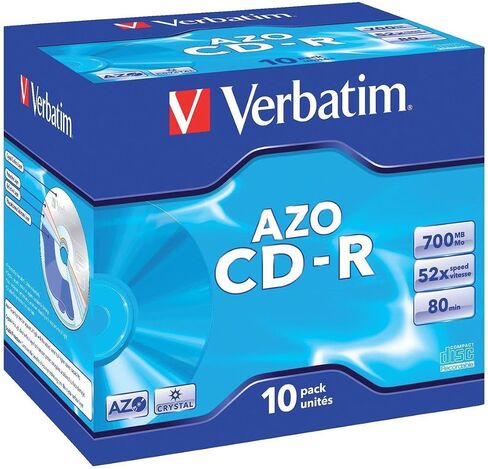 Verbatim CD-R Azo Crystal 700 MB ، حزمة من 10 جوهرة ، فراغات الأقراص المضغوطة ، سرعة حرق 52x مع عمر طويل ، أقراص مضغوطة فارغة ، قرص مضغوط صوتي ، للصور ومقاطع الفيديو والمستندات in Saudi Arabia