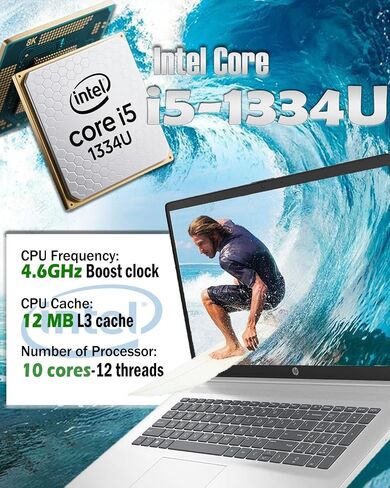 HP 17.3 كمبيوتر الكمبيوتر المحمول للأعمال - Windows 11 Pro ، Intel 10 -Core I5 ​​1334U (حتى 4.6 جيجا هرتز) ، 17.3 "HD+ 250 BrightView Nits ، Charge Fast ، KB ، الإصبع ، وسادة رقمية (64 جيجابايت رام | 2TB SSD) in Kuwait
