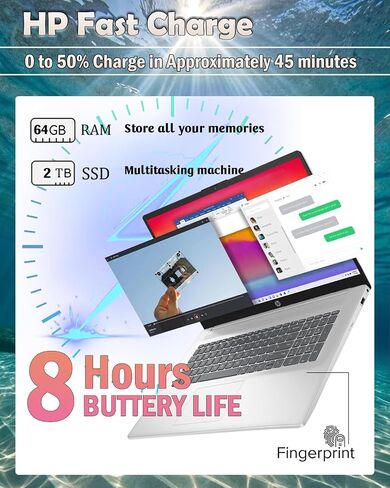 HP 17.3 كمبيوتر الكمبيوتر المحمول للأعمال - Windows 11 Pro ، Intel 10 -Core I5 ​​1334U (حتى 4.6 جيجا هرتز) ، 17.3 "HD+ 250 BrightView Nits ، Charge Fast ، KB ، الإصبع ، وسادة رقمية (64 جيجابايت رام | 2TB SSD) in Kuwait