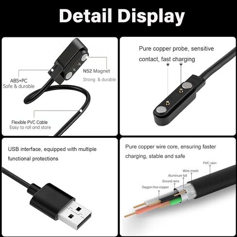 TG08 TG09 Smart Watch Charger, 2-Pack Compatible with TRAUSI TG08 / Trendia TG09L TG09 Smart Watch Magnetic Charging Cable in Saudi Arabia