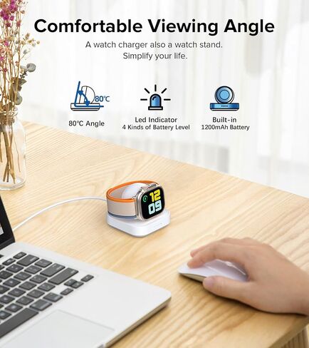 Upgrade Charger Stand for Apple Watch, Portable Magnetic Wireless Foldable Watch Charger Dock with Charging Cord, Supports Nightstand Mode, Compatible with iWatch Series 10 9 8 7 SE 6 5 4 3 2/Ultra 2 in Saudi Arabia