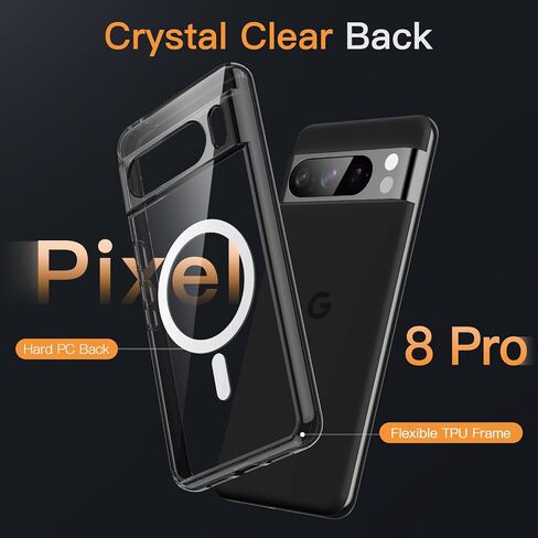 JETech Magnetic Case for Google Pixel 8 Pro 6.7-Inch 2023, Compatible with MagSafe Accessories, Shockproof Protective Phone Cover, Non-Yellowing Hard Clear PC Back (Clear) in Saudi Arabia