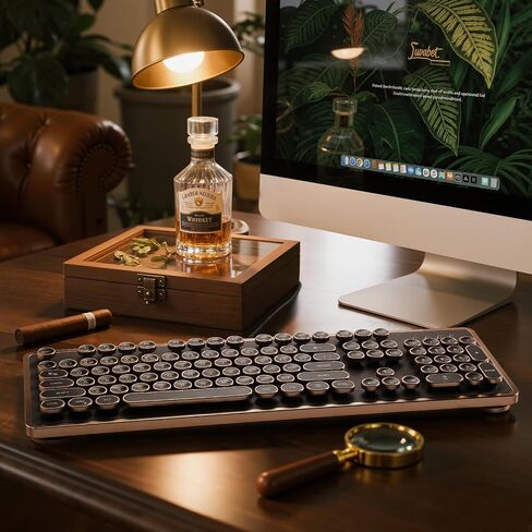 RK104 Retro Mechanical Keyboard, Wired Full-Size 104 Keys with Typewriter Round Keycaps, Wooden Grain, N-Key Rollover, Green Linear Switches, QMK/VIA Programmable, Ideal for Retro Lovers in Saudi Arabia