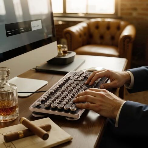 RK104 Retro Mechanical Keyboard, Wired Full-Size 104 Keys with Typewriter Round Keycaps, Wooden Grain, N-Key Rollover, Green Linear Switches, QMK/VIA Programmable, Ideal for Retro Lovers in Saudi Arabia