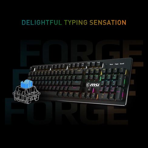 MSI Forge GK300 Blue US-لوحة مفاتيح ميكانيكية ، مفاتيح زرقاء ، RGB ، مريح ، مضاد للزاوية ، قابلة للتعديل الزاوية (أسود) in Saudi Arabia