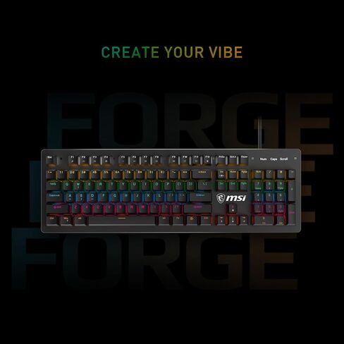 MSI Forge GK300 Blue US-لوحة مفاتيح ميكانيكية ، مفاتيح زرقاء ، RGB ، مريح ، مضاد للزاوية ، قابلة للتعديل الزاوية (أسود) in Saudi Arabia